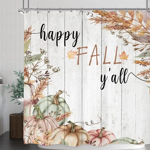 Rustic Pumpkin Shower Curtain 72Wx72H Autumn Farmhouse Harvest Happy Fall - Picture 1 of 1